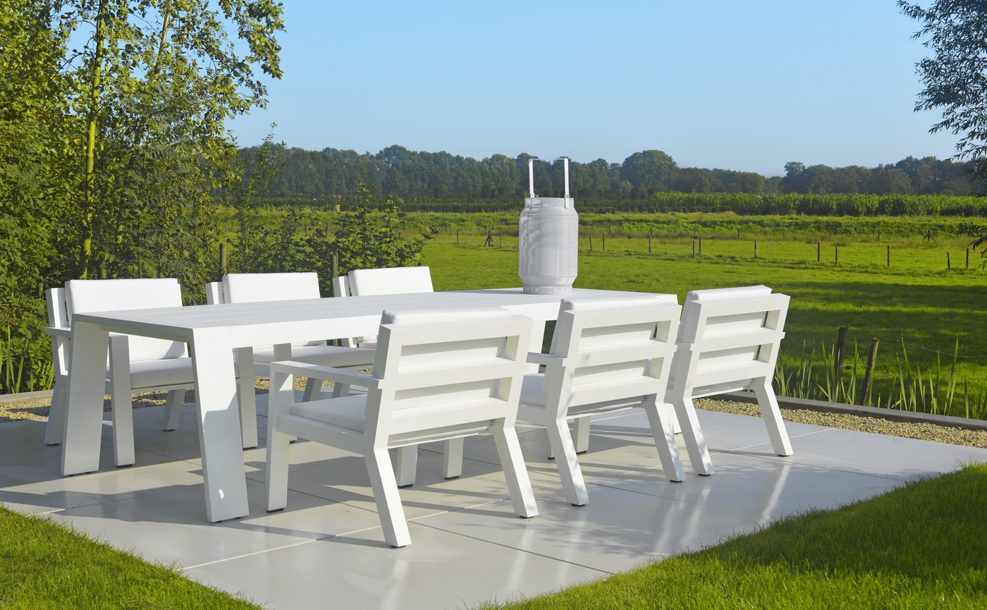 Borek aluminium Viking low dining chair and low dining table.jpg
